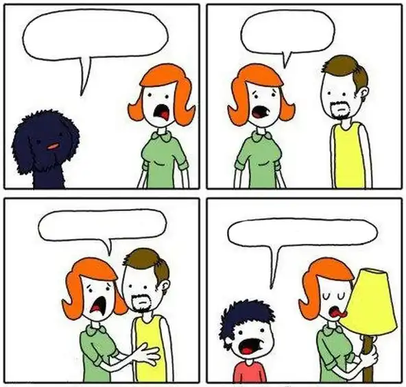 Комикс: Мама,папа, собака, сын и торшер