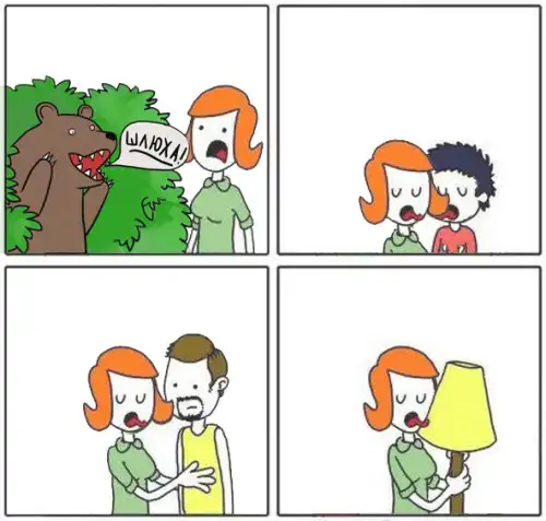 Комикс: Мама,папа, собака, сын и торшер