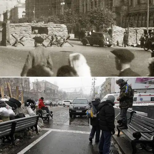 Киевские баррикады 1941 и 2013 годов: ФОТОсравнение