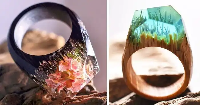 Оригинальные кольца из дерева