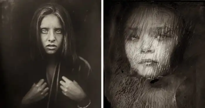 Мрачные портреты детей, созданные в технике XIX века