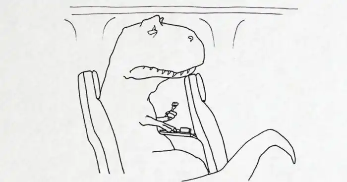 Художник отобразил в своих иллюстрациях всю сложность жизни Ти-Рекса. Вышло грустновато, но смешно