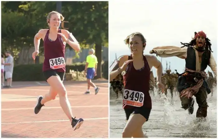 Муж забавно отреагировал на победу своей жены в забеге