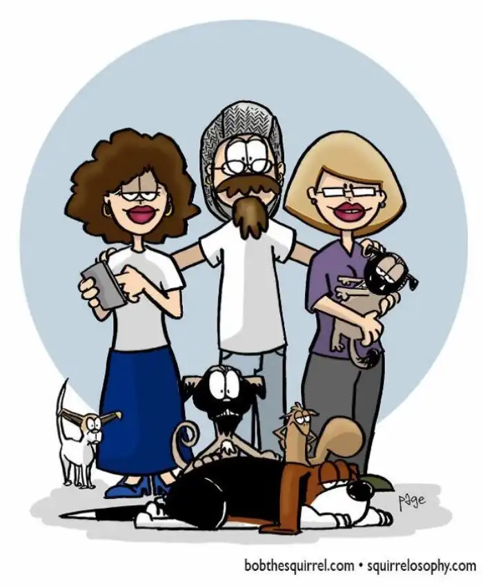 Художник рисует свою семью в стиле известных мультфильмов и комиксов