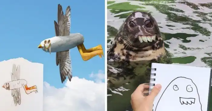 Отец-выдумщик оживляет детские рисунки: 17 смешных фото
