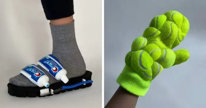 Девушка создаёт предметы гардероба из неожиданных вещей