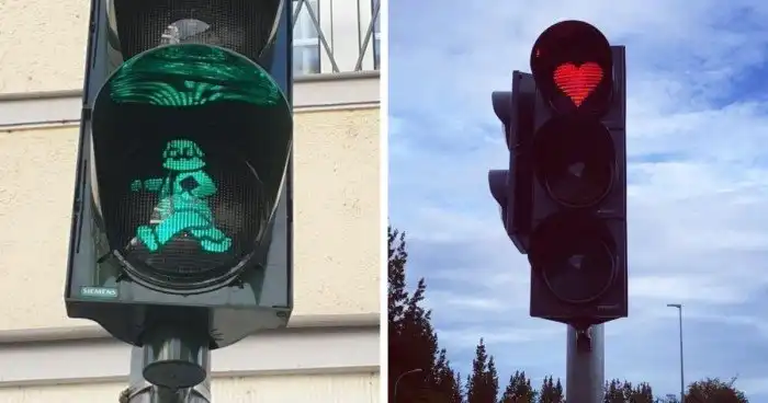 13 случаев, когда привычный сигнал светофора был заменён на причудливую фигурку