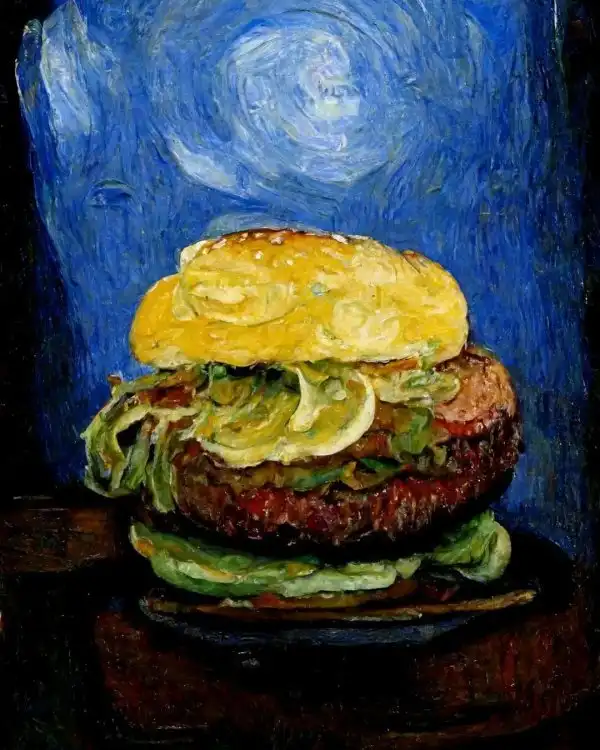 Нейросеть изобразила обычные бургеры в духе известных художников