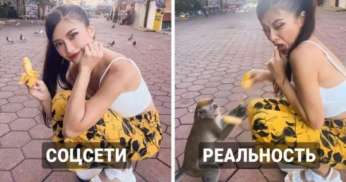 Тайская модель с юмором показывает, что на самом деле скрывается за снимками из соцсетей