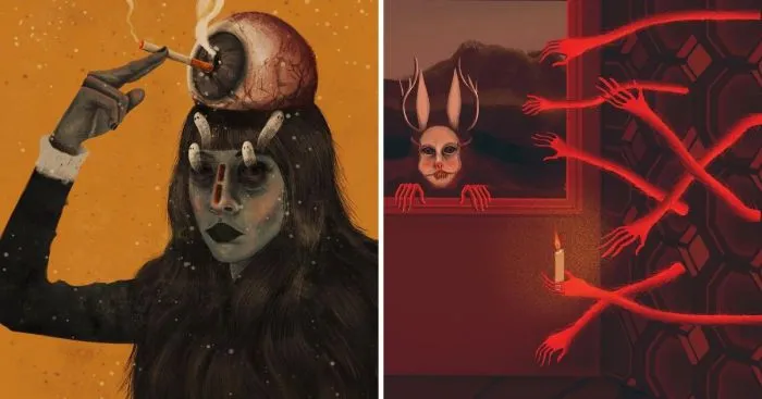 Художница рисует зловещие рисунки с различной нечистью