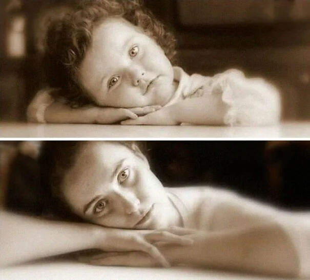 Семейные фото, повторённые спустя много лет