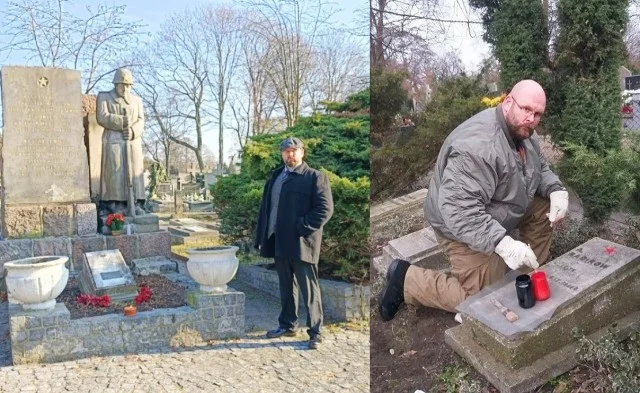 Польский моряк Блажей Кравчик ухаживает за могилами советских солдат в преддверии 80-летия Победы