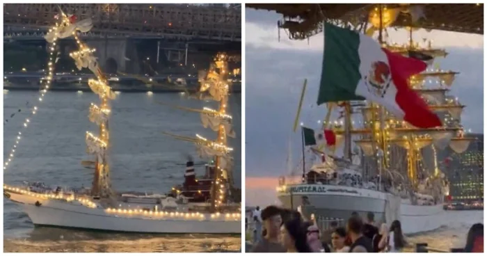 Мексиканский корабль эффектно столкнулся с Бруклинским мостом в Нью-Йорке