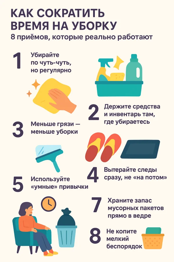 Как сократить время на уборку: 8 приёмов, которые реально работают
