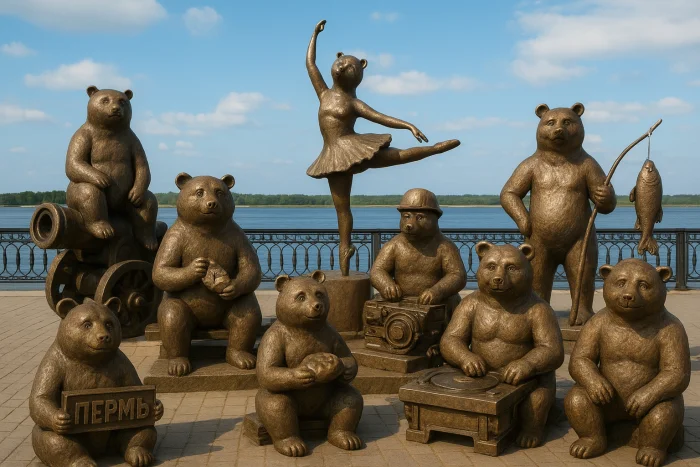 🐻 Пермские мишки: бронзовое семейство на набережной Камы
