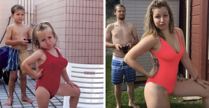 30+ примеров народного развлечения — уже взрослыми воссоздавать старые детские фото