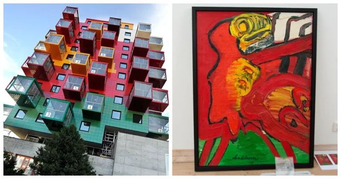 Яркая геометрия на серой основе: дом, вызывающий полярные эмоции.