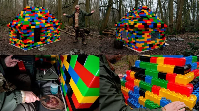 LEGO-выживание: британец провел 24 часа в самодельном шалаше из гигантских кубиков.