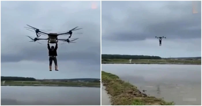 Фермер прокатился на дроне для полей