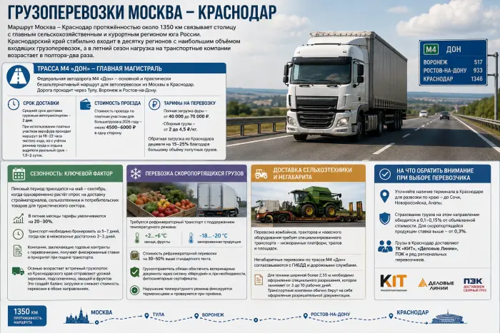 Доставка грузов из Москвы в Краснодар: маршруты, тарифы, сезонность