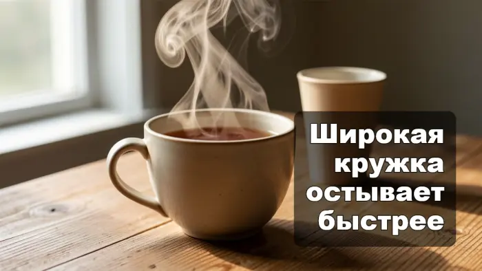 Почему чай быстрее остывает в широкой кружке